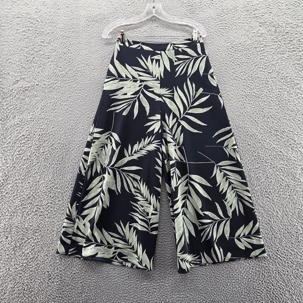 Show Me Your Mumu Womens Wide Leg Crop Pants Medium Black Green Leaf Print